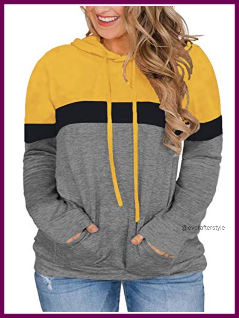 Plus Size Color Block Hoodie Sweatshirt Kangaroo Pocket Drawstring